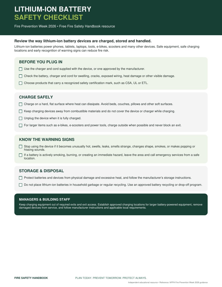 Fire Prevention Week 2026 Lithium-Ion Battery Safety Checklist