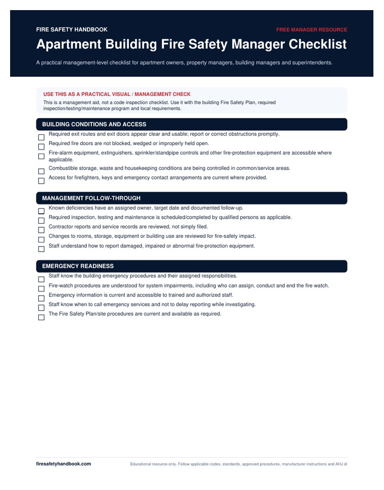 Apartment building fire safety manager checklist preview