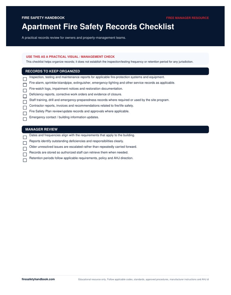 Apartment fire safety records checklist preview