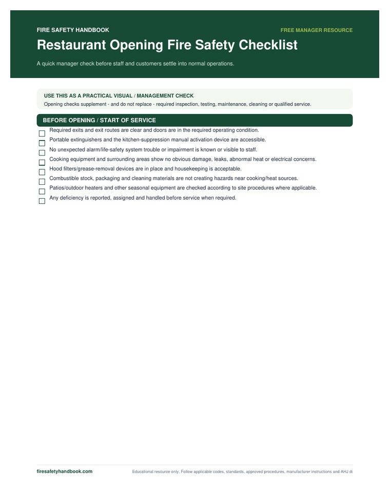 Opening Fire Safety Checklist preview