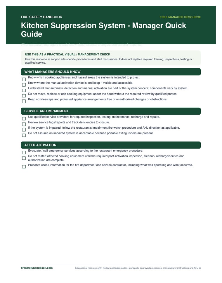 Kitchen suppression system manager quick guide preview