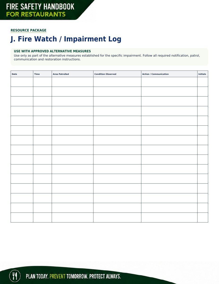 Fire watch log and patrol documentation example